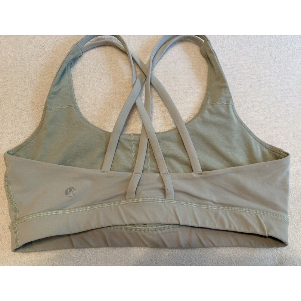 Lululemon Energy Sports Bra Size 8 Light Sage Green Strappy Back Athletic Yoga